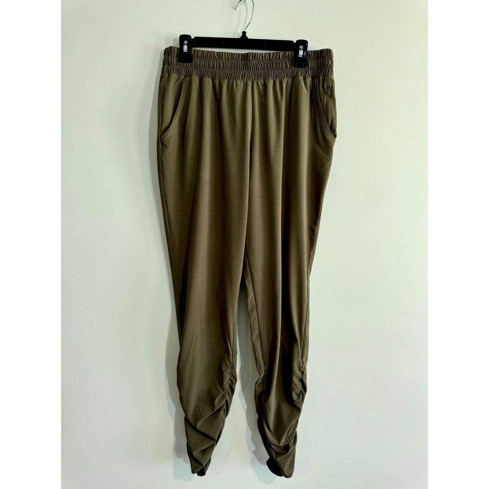 prAna Ruched Ankle Jogger Pants Women Size Medium Olive‎ Green Elastic Waist